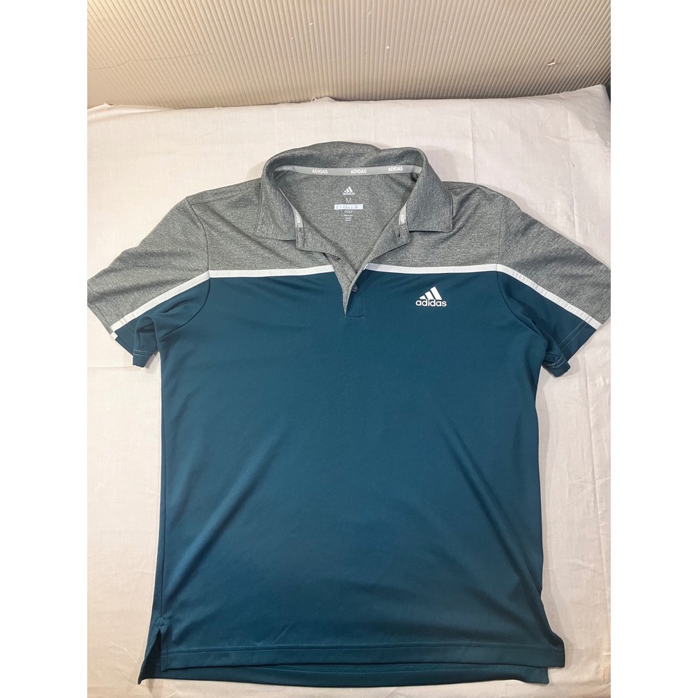 Adidas Mens Golf Polo Shirt Teal Blue Gray Colorblock Short Sleeve Size M HA6387